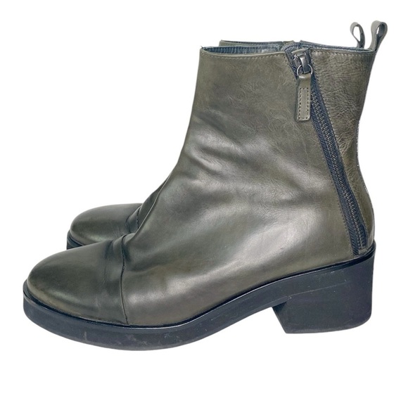 Homers Artesian Green Leather Chelsea Dual Zipper Ankle Boots Size 40/US 9 - Picture 1 of 9